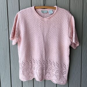 Vintage 220 Hickory Pastel Pink Lace Knit Top, Croquette, Medium
